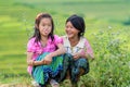 Hmong children smiling in rice terrace river side