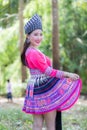 Hmong girl in beautiful dress colorful and fashion mixed between new and old culture ,is handmade for Hmong new year festival