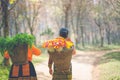 Hmong girl with tradiyional dress with basket