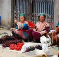 Hmong people selling herbal at market in Yen Bai, Vietnam