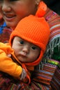 Hmong tribe woman carrying her child, Bac Ha, Vietnam Royalty Free Stock Photo