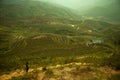 Hmong villager walk at Curve Dirt road with and paddle rice fiel Royalty Free Stock Photo