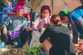 Hmong women selling vetgetable in Bac Ha market Royalty Free Stock Photo