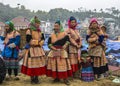 Hmong women in traditional dress on Sunday market in Bac Ha.
