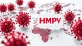 Hmpv virus concept with red viral models over world map for infection visualization Royalty Free Stock Photo