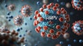 Hmpv virus structure with red proteins on blue surface in microscopic view. HMPV, Human metapneumovirus Royalty Free Stock Photo