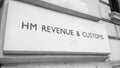 HMRC sign in London, black and white