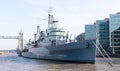 HMS Belfast battleship moored on the River Thames