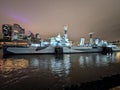 HMS Belfast battleship on the River Thames London Royalty Free Stock Photo