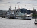 HMS Belfast, former Royal Navy ship on the River Thames in central London.