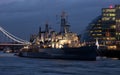 HMS Belfast at night
