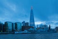 HMS Belfast and the Shard in London during the blue hour Royalty Free Stock Photo