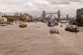 HMS Belfast And Tower Bridge Amidst River Thames Royalty Free Stock Photo