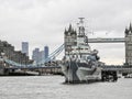 HMS Belfast and Tower Bridge Royalty Free Stock Photo