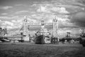 HMS Belfast and Tower Bridge in London Royalty Free Stock Photo