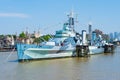 The HMS Belfast warship on the river Thames in London Royalty Free Stock Photo