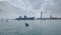 HMS QUEEN ELIZABETH - the Royal Navy\'s newest and largest ever warship - sails from Portsmouth for only the second occasion, this