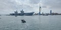 HMS QUEEN ELIZABETH - the Royal Navy\'s newest and largest ever warship - sails from Portsmouth for only the second occasion, this