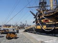 HMS Victory and modern frigates Portsmouth Harbour.