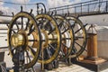 Upper steering wheels on HMS Warrior Portsmouth Docks Royalty Free Stock Photo