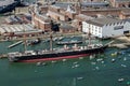 HMS Warrior, Portsmouth Historic Dockyard, aerial view Royalty Free Stock Photo