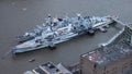 HMS Westminster Moored Alongside HMS Belfast On River Thames, London. Royalty Free Stock Photo