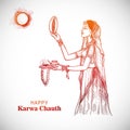 Hnad draw indian woman sketch celebration Karwa chauth festival background