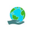 Hnad holding earth save aerth logo design