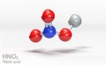 HNO3 Nitric acid. Molecule with hydrogen, nitrogen and oxygen atoms. 3d rendering Royalty Free Stock Photo