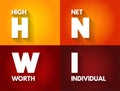 HNWI - High Net-Worth Individual is a wealthy person with at least $1 million in liquid assets, acronym concept background