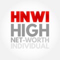 HNWI - High Net-Worth Individual is a wealthy person with at least $1 million in liquid assets, acronym concept background