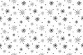 Seamless hand draw winter pattern with snowflakes on white background.