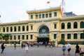 Ho Chi Minh Central Post Office with Vietnamese flag on top. Central Post Office building in colonial style of former Saigon