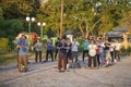 Ho Chi Minh City, morning exercises of Vietnamese residents, a group of Vietnamese do exercises in a city park