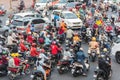 Ho Chi Minh City, Vietnam: traffic jam with motorbikes and cars.