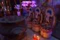 Ho Chi Minh City, Vietnam: a closeup of the obscure temple interior of Tam Son Pagoda, Cho Lon Saigon`s Chinatown Royalty Free Stock Photo