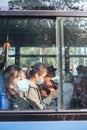 HO CHI MINH CITY,VIETNAM - DEC 10: People wearing mouth mask against air smog pollution PM 2.5 and Coronavirus on bus