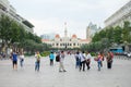 Tourists gather outside at The Monument of President ho Chi Minh Statue