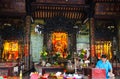HO CHI MINH CITY, VIETNAM - JANUARY 5. 2015: View inside colorful glowing chinese buddhist temple