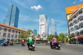 Ho Chi Minh City, Vietnam: motorbike traffic blurred in motion in a street of the downtown Royalty Free Stock Photo