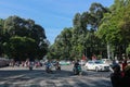 life scene of people ride motorcycle on road rush hour in Ho Chi Minh City, Vietnam. Royalty Free Stock Photo