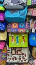 Ho Chi Minh City, Vietnam - Colorful souvenir bags for sale at a stall inside Ben Thanh Market