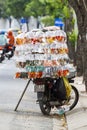 Ornamental Fish Plastic Bags Hanging On A Motorcycle For Sale In Ho Chi Minh City Street.