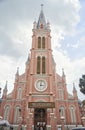 Ho Chi Minh City, Vietnam - 03.07.2023: View of the pink Tan Dinh church