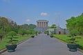 Ho Chi Minh Mausoleum in Hanoi Vietnam with soldiers marching on the pathway