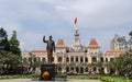 Ho Chi Minh statue in front of City Hall, or Ho Chi Minh City People`s Committee Head Office. Vietnam Royalty Free Stock Photo