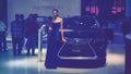 HO CHI MINH / VIETNAM, 04 AUG 2017 - Beauty Model and Lexus RX 450h car on display at Vietnam motor Show 2017