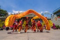 Ho Chi Minh, Vietnam - February 18, 2015 : Dragon dancing to celebrate Lunar New Year at Thien Hau Pagoda Royalty Free Stock Photo