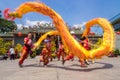 Ho Chi Minh, Vietnam - February 18, 2015 : Dragon dancing to celebrate Lunar New Year at Thien Hau Pagoda Royalty Free Stock Photo