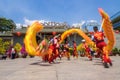 Ho Chi Minh, Vietnam - February 18, 2015 : Dragon dancing to celebrate Lunar New Year at Thien Hau Pagoda Royalty Free Stock Photo